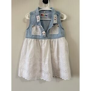 Vintage Marsha Dress Denim Top White Lined Eyelet Skirt Girl Size 2T